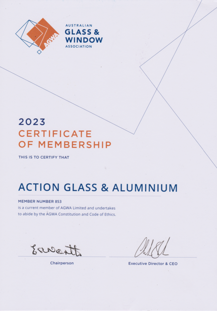 AGWA 2023, Action Glass & Aluminium Certificate of Membership